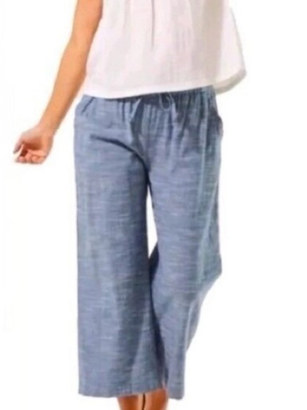 Pact Blue Chambray Wide-Leg Paperbag Capris Organic Small